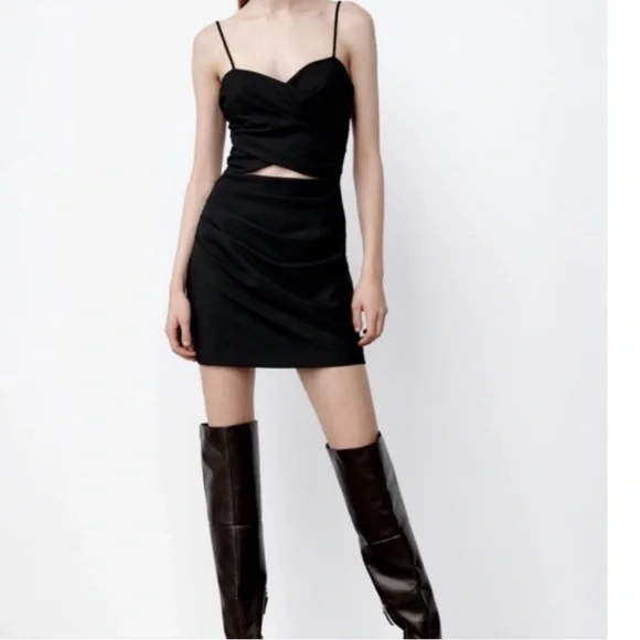 NWOT Zara Black Strappy Open Front mini dress (size L) - Picture 2 of 6